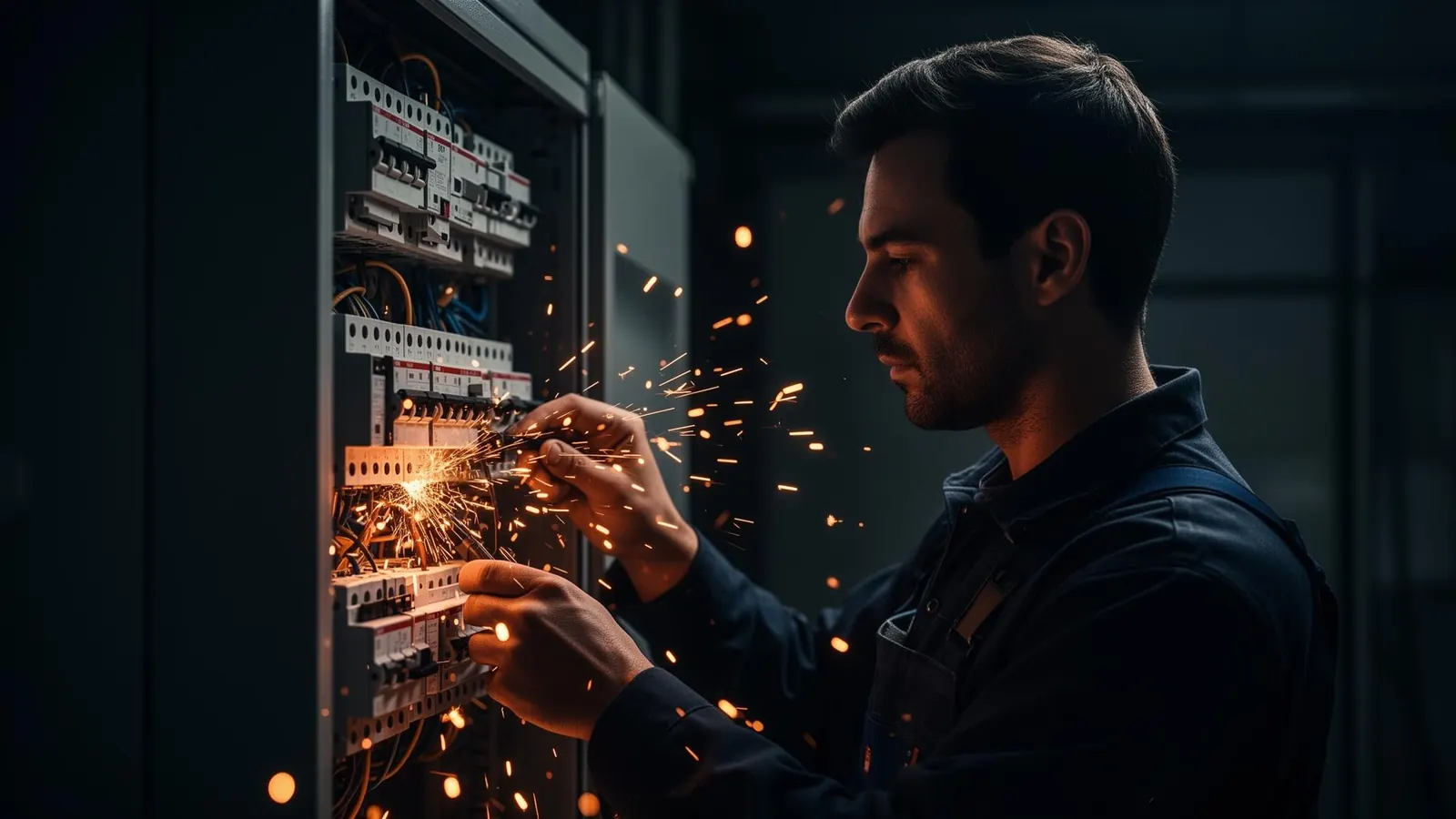 Électricien professionnel travaillant sur un tableau électrique